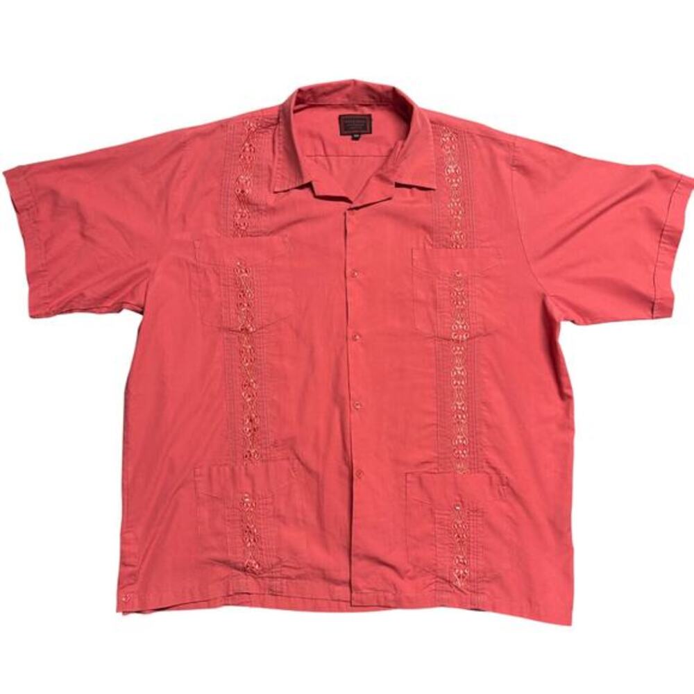 Maximos Yucatan Mexico Guayabera‎ Short Sleeve Shirt 3XL Orange Tropical